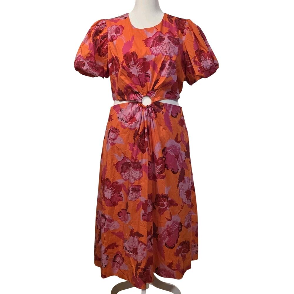 Scoop XL Midi Dress Floral Cut Out Puff Sleeves Lined Tropical Resortwear Summer